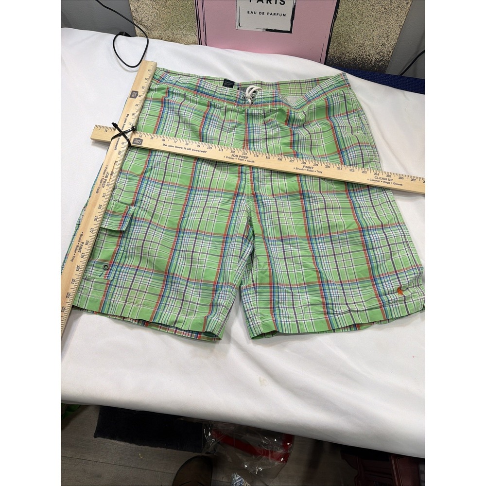 Polo Ralph Lauren Swim Trunks Men Large Green Plaid Board Shorts Xl Vintage518